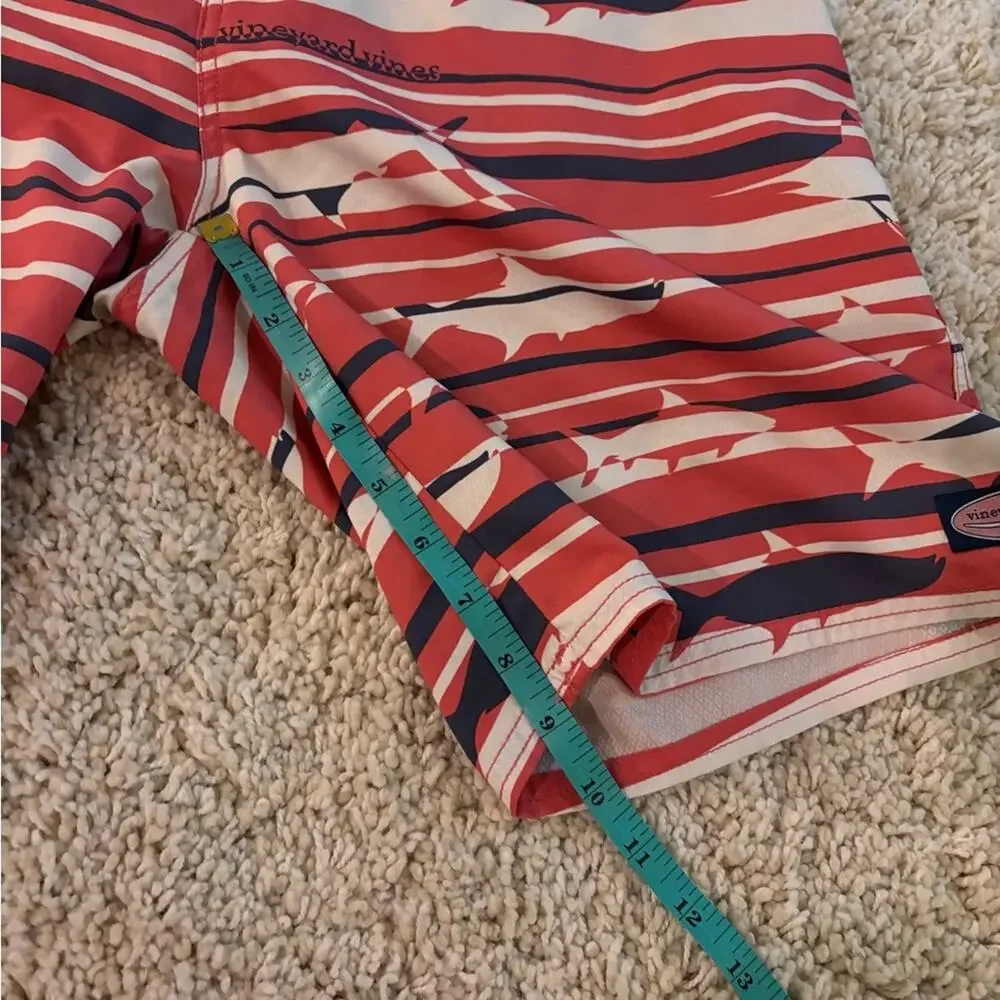 Vineyard Vines Pink Blue Striped Shark Print Swim Shorts Trunks Size 33